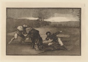 En anden måde at jage på? fod (En anden måde at jage på til fods), tavle 2 fra La tauromaquia af Francisco de Goya