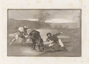 En anden måde at jage på? fod (En anden måde at jage på til fods), tavle 2 fra La tauromaquia af Francisco de Goya
