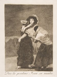 Tavle 16 fra Los Caprichos: For himlens skyld: og det var hendes mor Dios la Perdone: Y..., 1799. af Francisco de Goya
