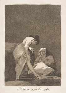 Tavle 17 fra Los Caprichos: Det er pænt strakt Bien tirada está., 1799. af Francisco de Goya
