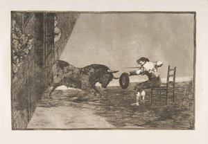 Tauromaquia-plade 18: Martinchos vovelighed i ringen ved Zaragoza, 1816. af Francisco de Goya