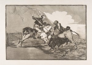 Plade 1 fra The Tauromaquia: Den måde, hvorpå de gamle spaniere jagede tyre på hor..., 1816. af Francisco de Goya