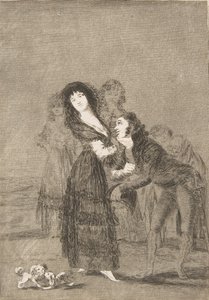 Plade 27 fra Los Caprichos: Hvilken af dem er den mest overvundne Quien mas rendido, 1799. af Francisco de Goya