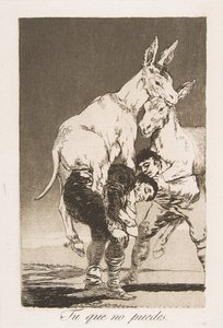 Tavle 42 fra Los Caprichos: Thou who canst not Tu que no puede., 1799. af Francisco de Goya
