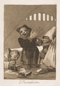 Plade 49 fra Los Caprichos: Hobgoblins Duendecitos., 1799. af Francisco de Goya