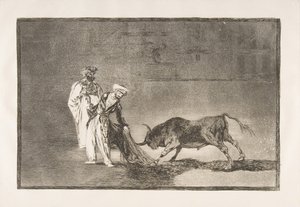 Plade 6 fra The Tauromaquia: The Moors laver et anderledes spil i ringen kalder bul..., 1816. af Francisco de Goya
