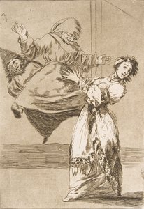 Plade 74 fra Los Caprichos: Dont scream, stupid No grites, tonta, 1799. af Francisco de Goya