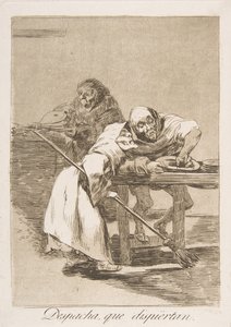 Tavle 78 fra Los Caprichos: Vær hurtig, de vågner Despacha, que dispiertan., 1799. af Francisco de Goya