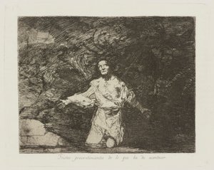 Triste forudanelser om, hvad der kommer. (Triste forvarsler om, hvad der kommer til at ske.), pl. 1 fra serien The Disasters of War af Francisco de Goya