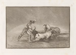 A Spanish Knight Kills the Bull after Having Lost His Horse (A Spanish Knight Kills the Bull after Having Lost his Horse), Plade 9 fra La tauromaquia af Francisco de Goya
