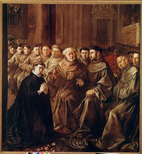 St Bonaventure går ind i franciskanerordenen (olie på lærred