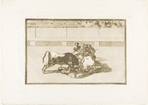 En Picador er unhorsed og falder under Tyren, plade 26 fra The Art of Tyrefighting af Francisco Jose de Goya y Lucientes