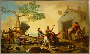 Et slagsmål uden for den nye kro ... (maleri på lærred) af Francisco Jose de Goya y Lucientes