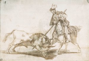 Tyrefægtning: Cid gennemborer en anden tyr fra sit spyd 1815-16 (forberedende tegning) af Francisco de Goya