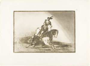 Charles V spidder en tyr i ringen ved Valladolid, plade ti fra The Art of Tyrefighting af Francisco Jose de Goya y Lucientes