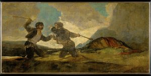 Duel med knipler (maleri på lærred) af Francisco Jose de Goya y Lucientes