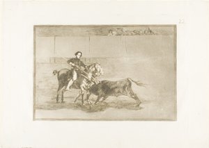 Mandigt mod af den berømte Pajuelera i ringen ved Saragossa, tallerken 22 fra The Art of Tyrefighting af Francisco Jose de Goya y Lucientes