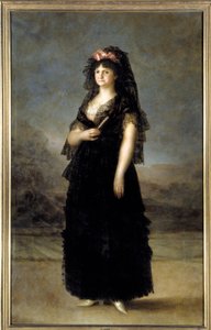 Portræt i foden af dronningen af Spanien Marie Louise (1751-1819), kone til Charles IV Maleri af Francisco de Goya (1746-1828) 1800-tallet søn. 2,08x1,27m - Madrid, Musee du Prado - Portræt af dronning Maria Luisa (1751-1819) iført en Mantilla - Maleri af af Francisco de Goya