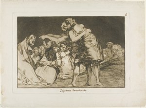 Hun der er syg onsdag går aldrig glip af en chance for at sige det, tallerken syv fra Los Proverbios af Francisco Jose de Goya y Lucientes