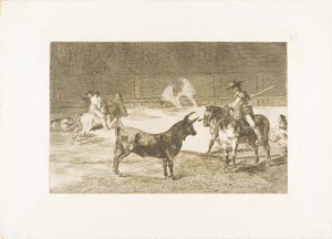 Den fejrede Picador, Fernando del Toro, tegner det voldsomme udyr på med sin piké, tallerken 27 fra The Art of Tyrefighting af Francisco Jose de Goya y Lucientes