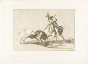 Cid Campeador, der spidder en anden tyr, tallerken elleve fra The Art of Tyrefighting af Francisco Jose de Goya y Lucientes