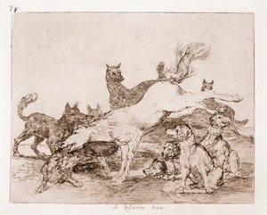 The Disasters of War: Han forsvarer godt (ætsning fra forberedende tegning af Francisco de Goya
