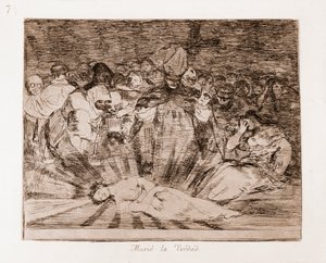 The Disasters of War: Sandheden er død (ætsning fra forberedende tegning af Francisco de Goya