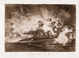 The Disasters of War: De flygter gennem flammerne (ætsning fra tegning af Francisco de Goya