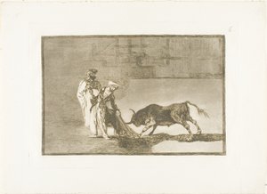 Maurerne laver en anderledes leg i ringen og kalder tyren med deres brændende plade seks fra The Art of Tyrefighting af Francisco Jose de Goya y Lucientes