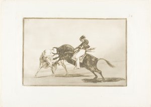 Den samme Ceballos, monteret på en anden tyr, knækker korte spyd i ringen i Madrid, plade 24 fra The Art of Tyrefighting af Francisco Jose de Goya y Lucientes