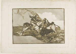 Måden, hvorpå de gamle spaniere jagede tyre til hest i det åbne land, plade en fra The Art of Tyrefighting af Francisco Jose de Goya y Lucientes