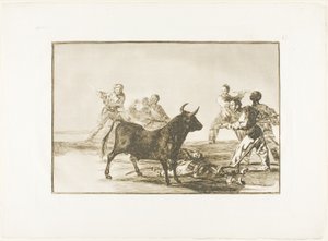 Pøbelen har tyren i hamstring med lanser, segl, banderillaer og andre arme, plade tolv fra The Art of Tyrefighting af Francisco Jose de Goya y Lucientes