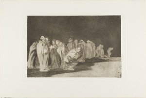 Der er noget under sækkelærredet, dvs. at man ikke kan dømme en mand på hans tøj, planche otte fra Los Proverbios af Francisco Jose de Goya y Lucientes