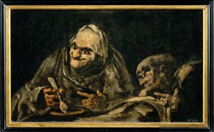 To gamle mænd spiser (maleri på lærred) af Francisco Jose de Goya y Lucientes