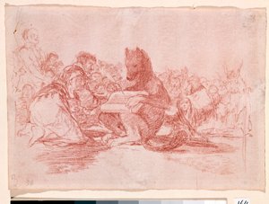 War Destres: "Dette er det værste"". Repræsentation af tilhængerne af monarkiet Ferdinand VII af Spanien som dyr. Forberedelsestegning med rød blyant til radering n.74 af Francisco de Goya y Lucientes (1746-1828). 1810-1812. Madrid. Prado Museum af Francisco de Goya