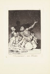 Når dagen bryder på, holder vi fri (Si amanece; nos vamos) Tavle 71 fra: Los Caprichos af Francisco Jose de Goya y Lucientes
