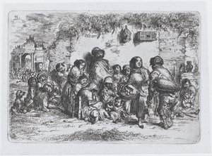 Tavle 11: en gruppe mennesker udendørs, fra rækken af skikke og tidsfordriv fra Spanien, 1850.
