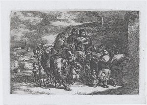 Plade 13: en gruppe mennesker udendørs, herunder muligvis musikere, fra serien af cust..., 1850.