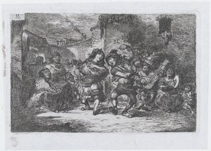 Tavle 17: gademusikanter og dansende figurer, fra rækken af skikke og tidsfordriv fra..., 1850.