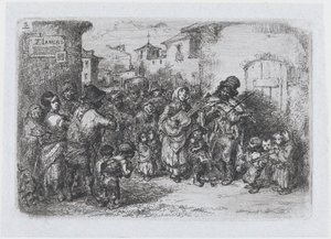 Plade 3: en gruppe gademusikanter, fra rækken af skikke og tidsfordriv fra det spanske ..., 1850.