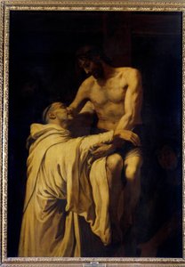 Kristus tager Sankt Bernhard af Clairvaux (San Bernardo di Chiaravalle) (1090-1153) i sine arme Maleri af Francisco Ribalta (1565-1628) 1621 Søn. 1,58x1,13 m Madrid, Musee du Prado