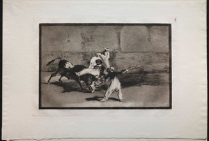 Tyrefights: A Moor Cathed by a Bull in the Ring, 1876. af Francisco de Goya