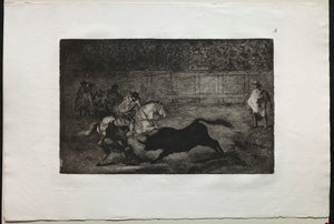 Tyrefægtning: En spansk ridder, der knækker korte spyd med hjælp fra assistenter af Francisco de Goya