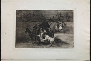 Tyrefægtning: Kamp i en vogn spændt til to muldyr af Francisco de Goya