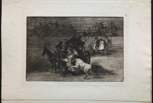 Tyrefægtning: Kamp i en vogn spændt på to muldyr, 1876. af Francisco de Goya