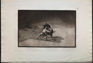 Tyrefights: The Famous Martincho Placer Banderillas, der spiller tyren med sin krops bevægelse af Francisco de Goya