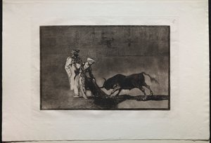 Tyrefægtning: Maurerne gør en anderledes leg i ringen Calling the Bull with the Burnous af Francisco de Goya