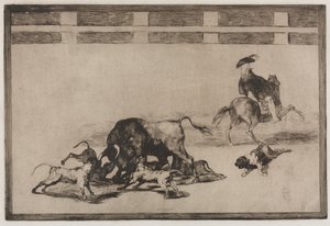 Tyrefights: They Loose Dogs on the Bull, 1876. af Francisco de Goya