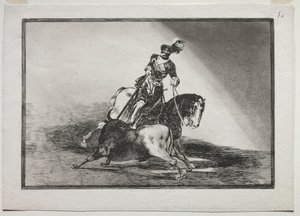 Charles V spydte en tyr i ringen i Valladolid, 1815-1816. af Francisco de Goya