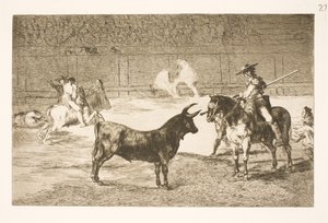 Den fejrede picador, Fernando del Toro, provokerer den olme tyr med sin lanse af Francisco de Goya